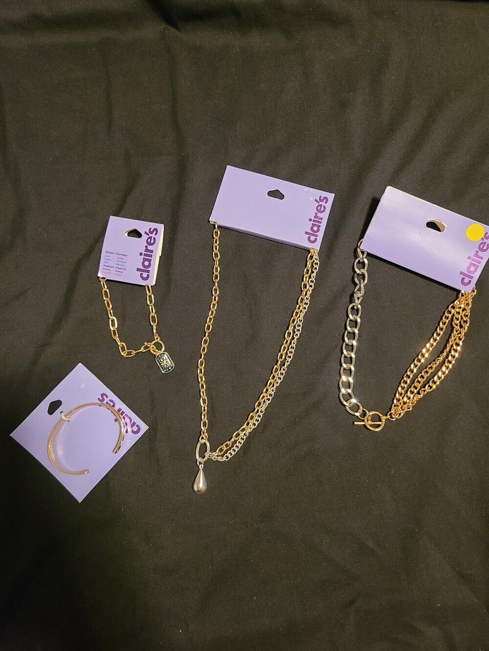 NWT Claire's Set Of 4 Necklace Bracelets Chain Pendant Gold Silver Evil Eye